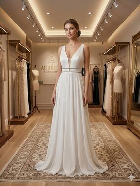 Fashion Nova white Plunge V-Neck Chiffon Bridal Gown